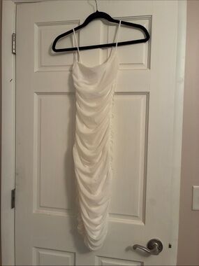 Oh Polly Cream Ruched Midi Slip Dress